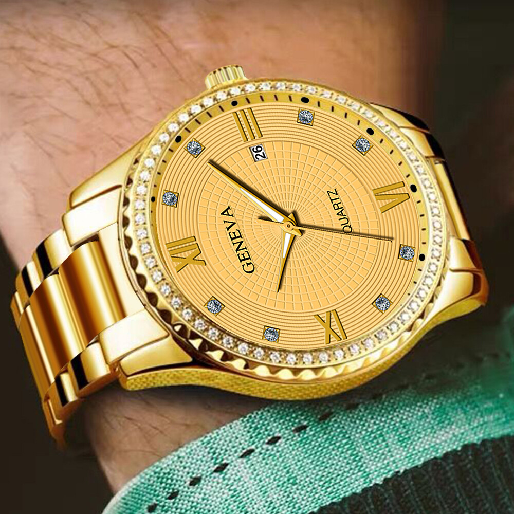 Men Gold Quartz Watch Waterproof Classic Stainless Steel Analog Business Fashion