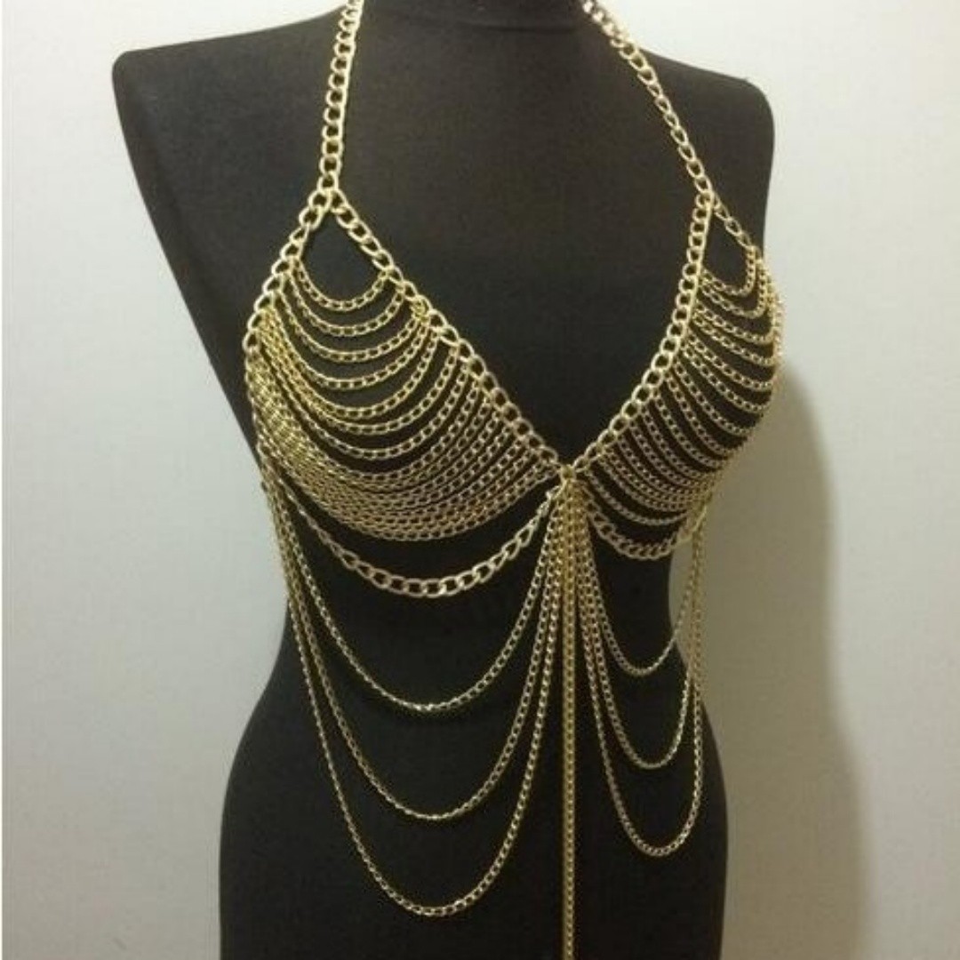 Sexy Body Chain Tassel Layering Bikini Bra Jewelry Harness Chest Chain