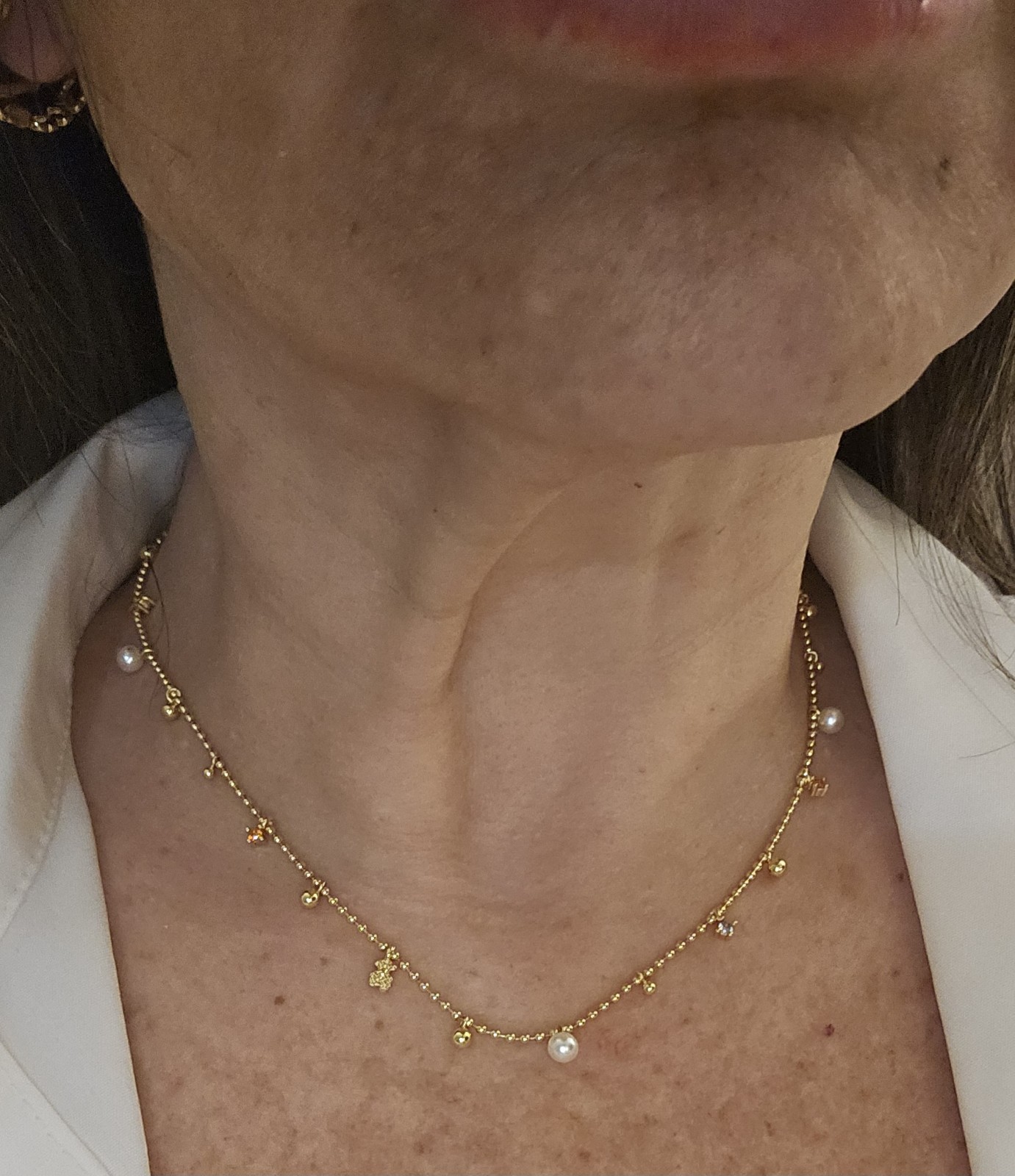🧡💛TOUS NECKLACE CHARM GOLD PLATED PEARL, RINESTONE AND BEAR NECKLACE
