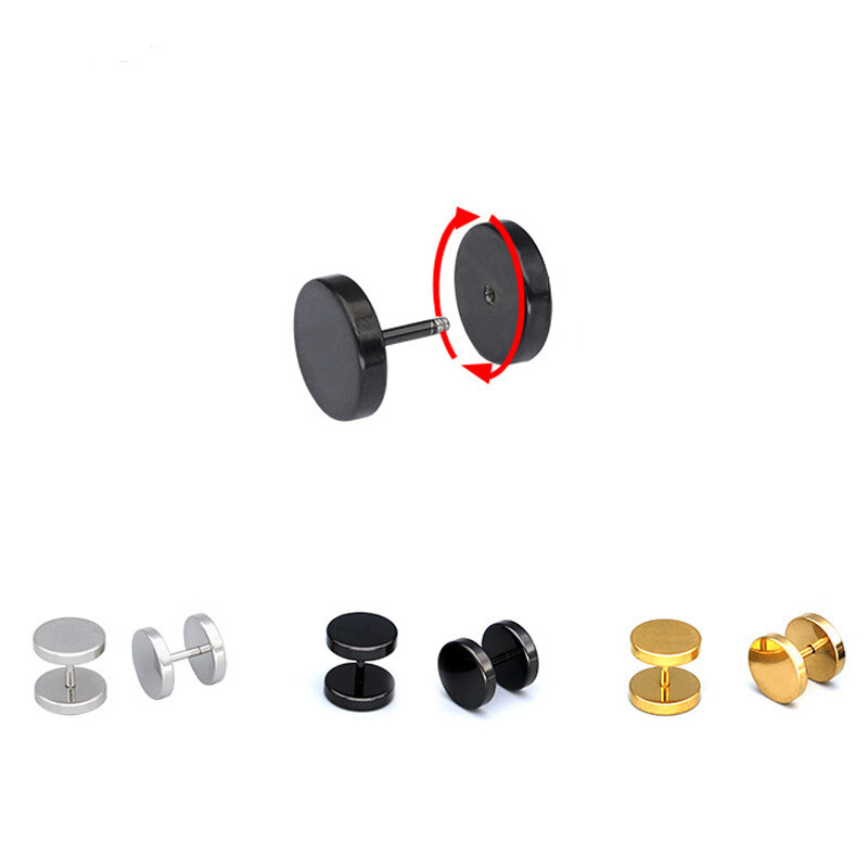 1 Pair Earrings Dot Studs Stainless Steel Circle Disc Ear Piercing Set Men Women