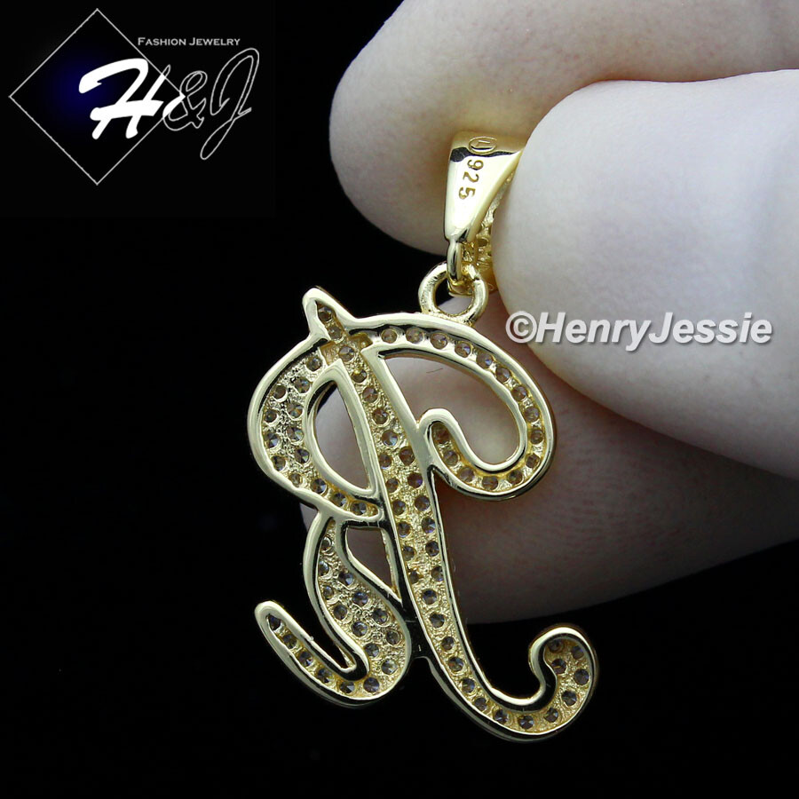 925 STERLING SILVER CUBIC ZIRCONIA GOLD PLATED INITIAL LETTER “R” PENDANT*GP175