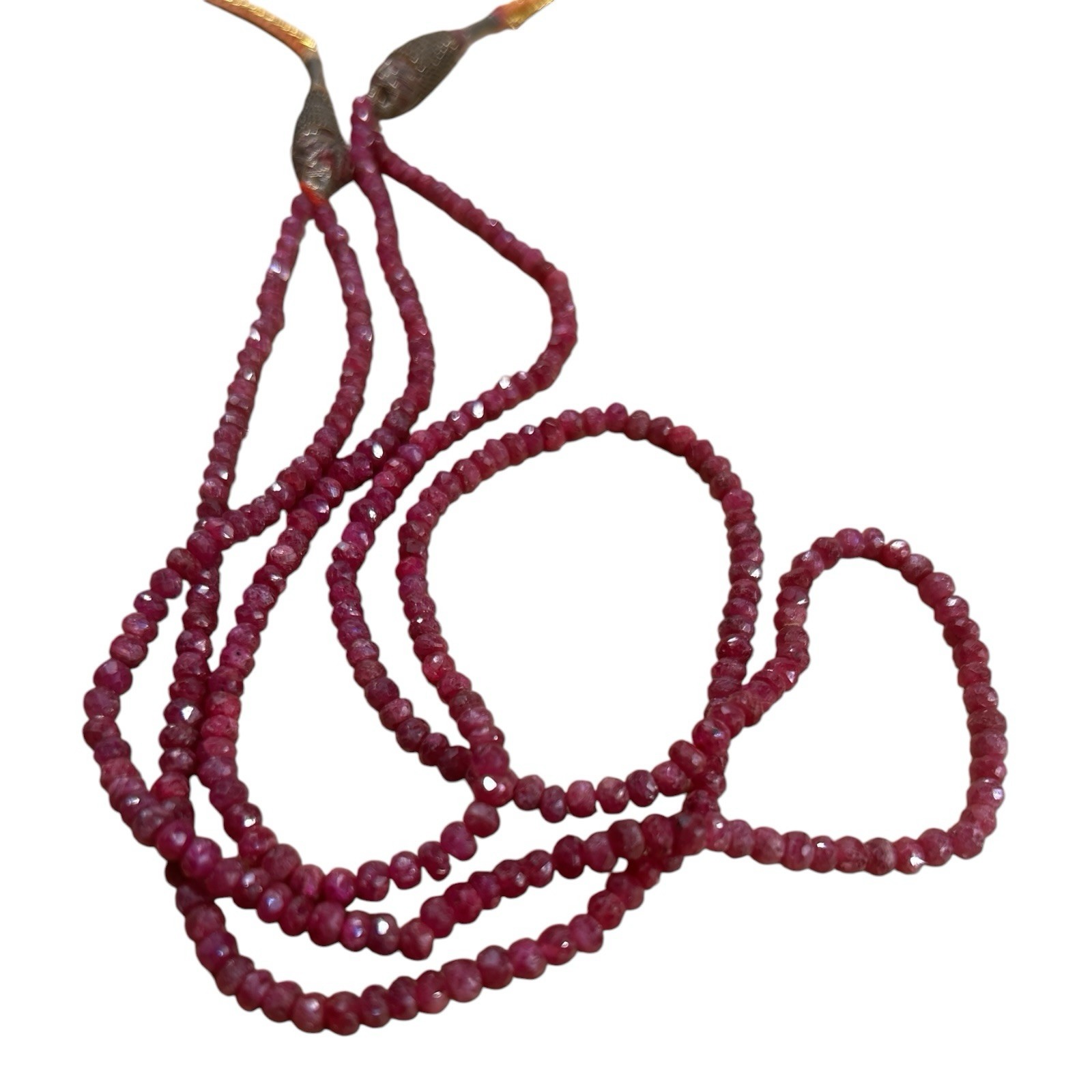 Genuine Ruby 3mm Faceted Rondelle Bead Double Strand Necklace 17.75 Inches