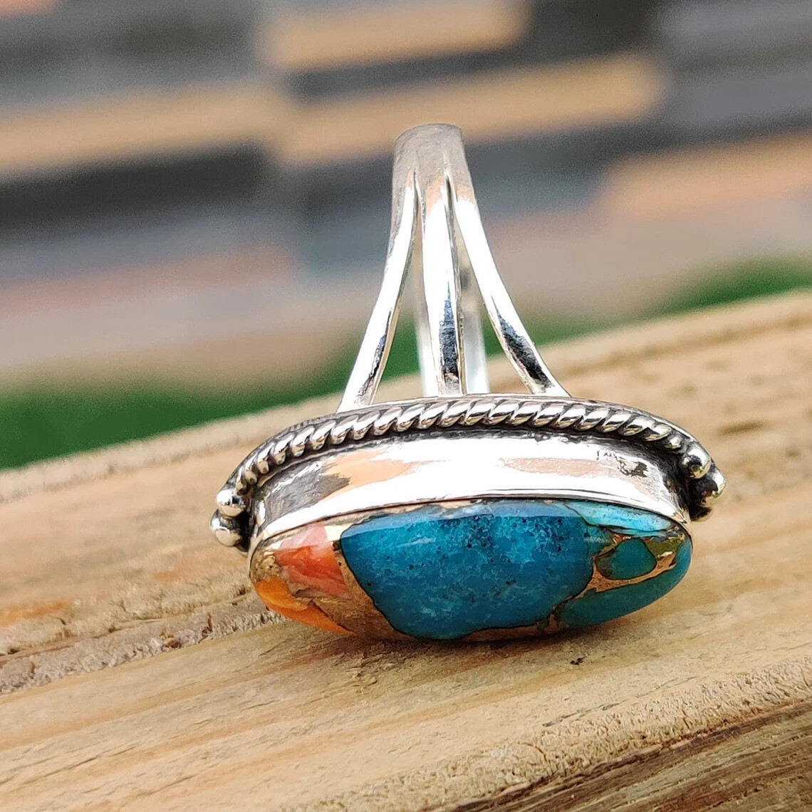 Fabulous Oyster Turquoise Gemstone 925 Sterling Silver Handmade Ring All Size