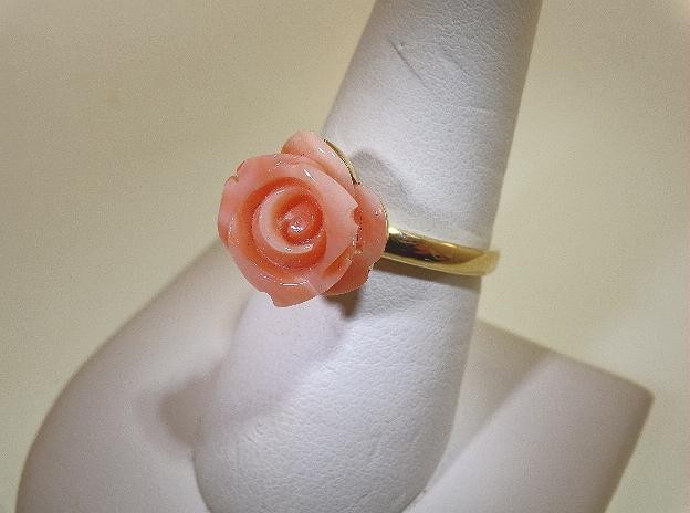 SELECTABLE MEDIUM HAND CARVED PACIFIC PINK ANGELSKIN CORAL ROSE FLOWER RING 7-8