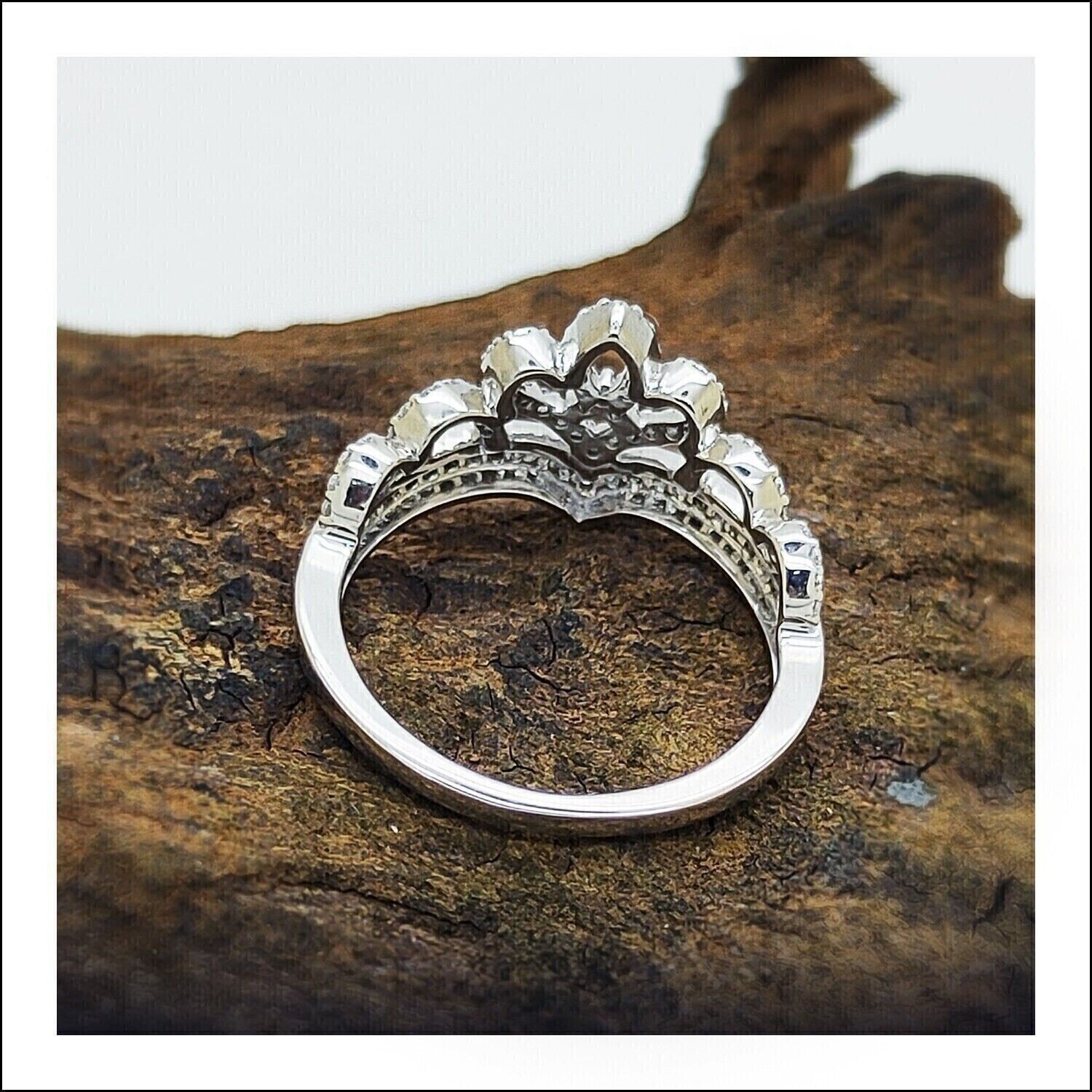 1Ct Round Cut Simulated Diamond Engagement Crown Ring In 14k White Gold Plated