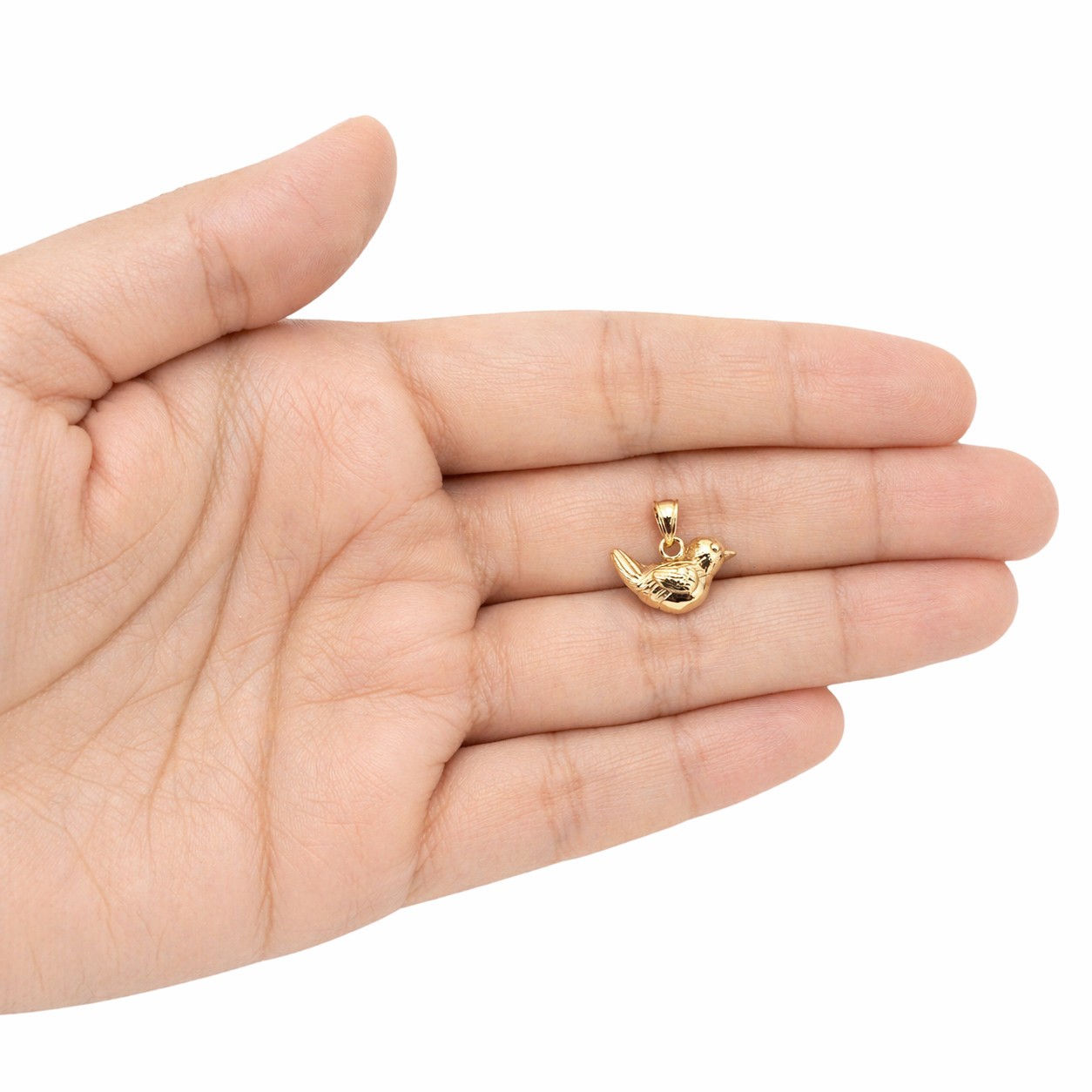 Solid 10K Yellow Gold Robin Bird Pendant Charm, Small