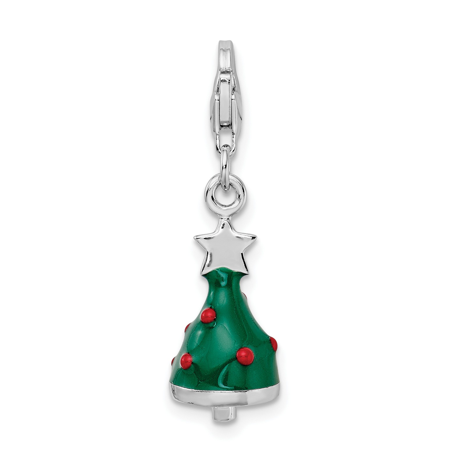 Amore La Vita Silver Polished 3-D Enameled Christmas Tree Charm with Fancy Lobs