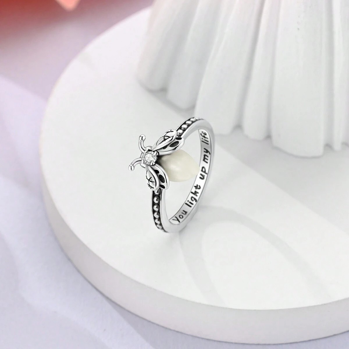 Glow in Dark Firefly Ring Silver You Light Up My Life Women Jewelry Gift