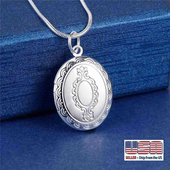 925 Sterling Silver Children Adult Oval Photo Locket Pendant Necklace 18″ N15