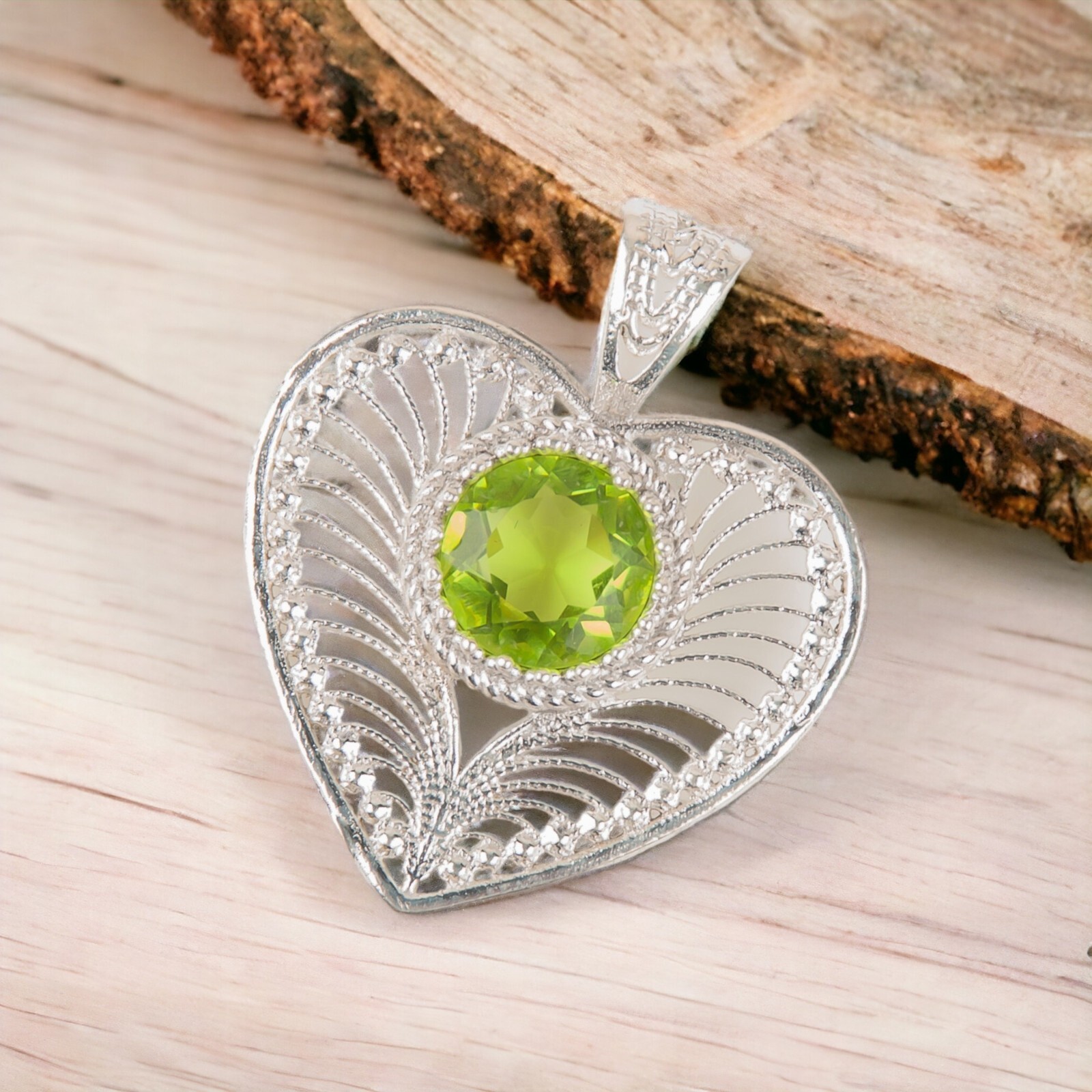 Peridot Gemstone Jewelry 925 Silver Handmade Pendant 1.4″ For Anniversary Gifts