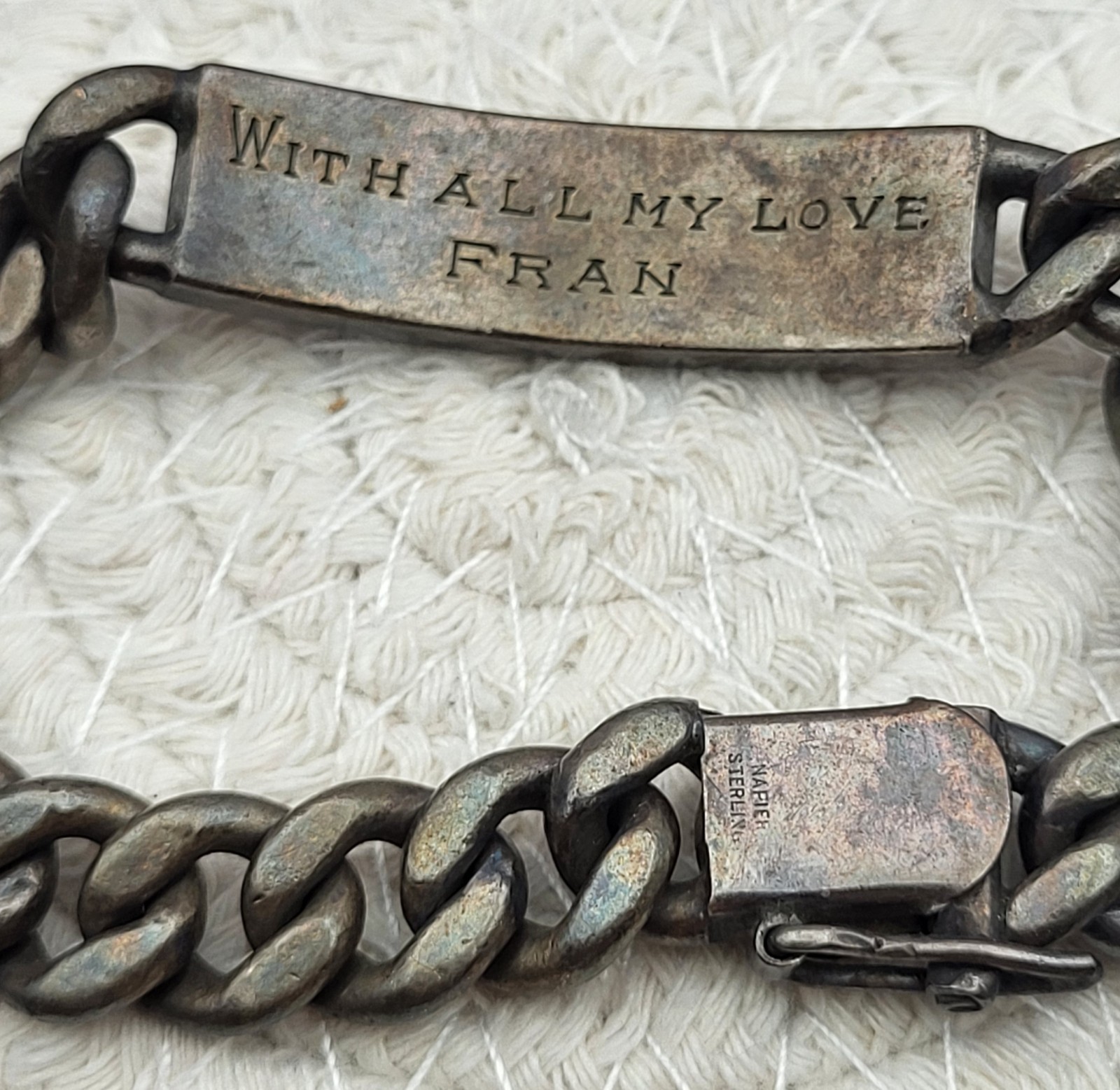 Vintage Napier 925 Sterling Silver ID Engraved Nameplate Curb Link Bracelet