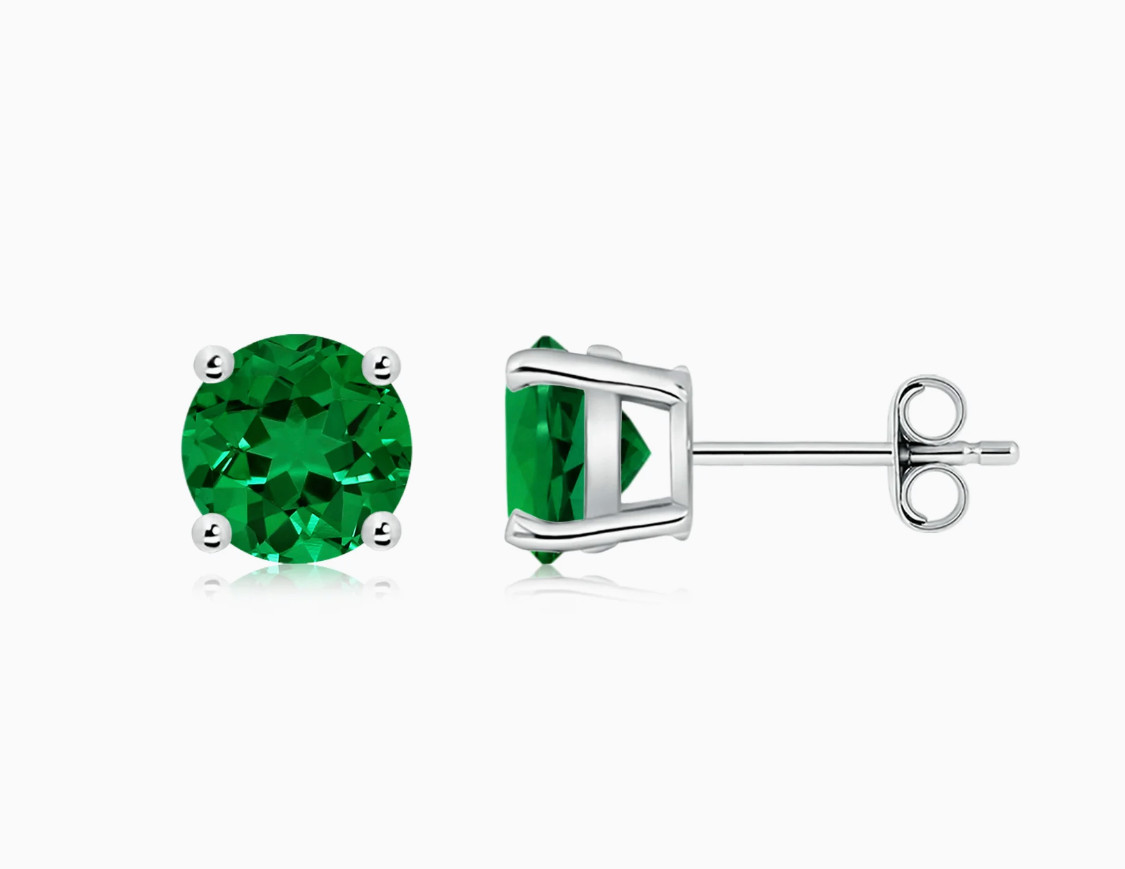 3.00 CT Lab Created Green Emerald Stud Earrings 14K White Gold 7mm Push Back