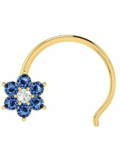 0.20CT Round Simulated Sapphire Nose Ring Piercing Pin 14K Yellow Gold Plated