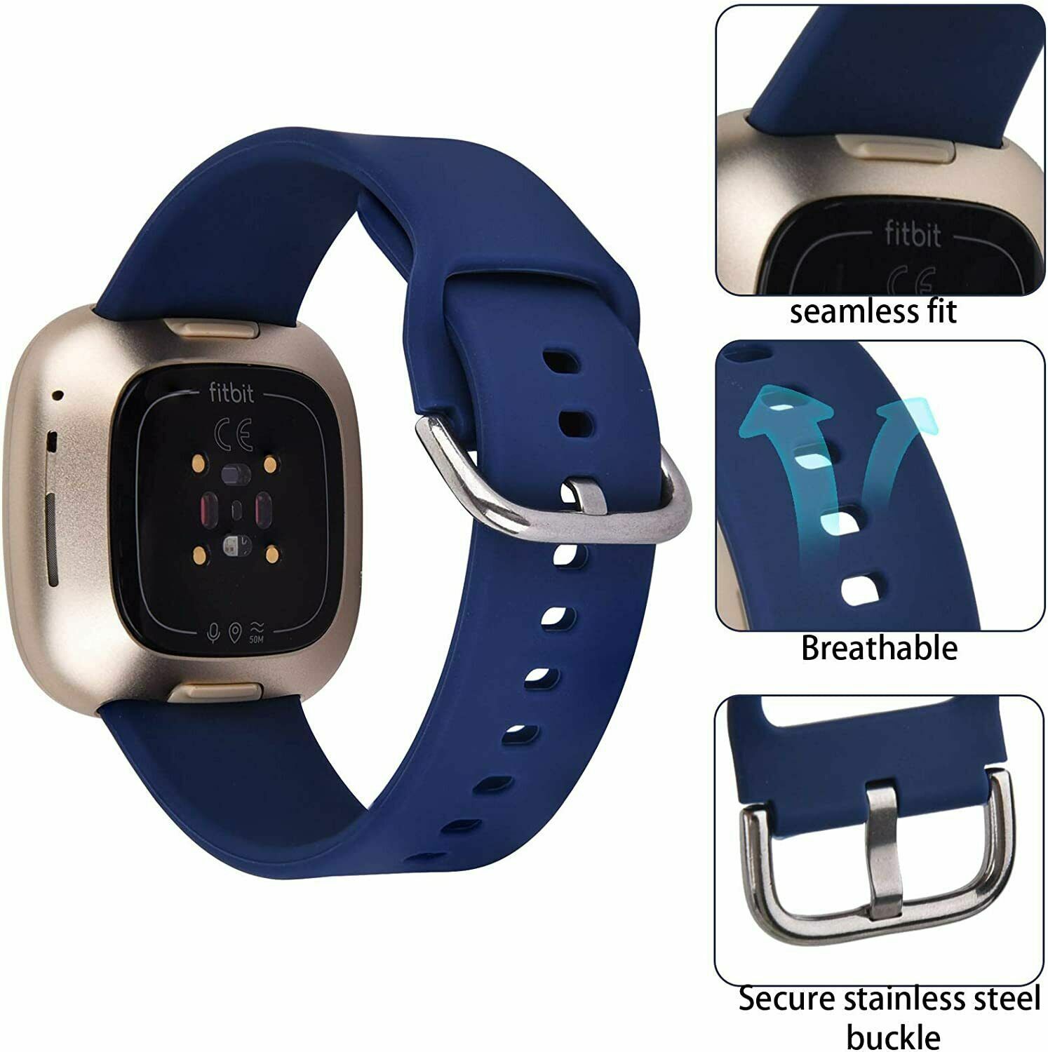 Silicone Strap For Fitbit Versa 4 3/Sense 2 1 Watch Sport Buckle Wrist Watchband