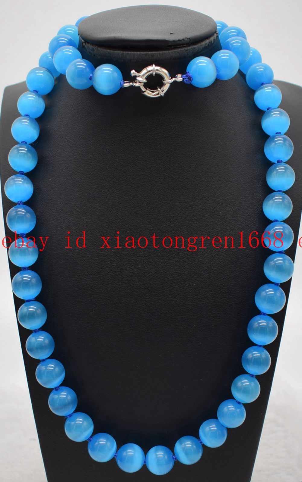 Fashion Natural 8/10/12mm Blue Cat’s Eye Gemstone Round Beads Necklace 16-36in