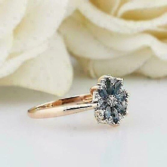 1.50Ct Marquise Lab-Created Sapphire Flower Engagement Ring 14K Rose Gold Plated