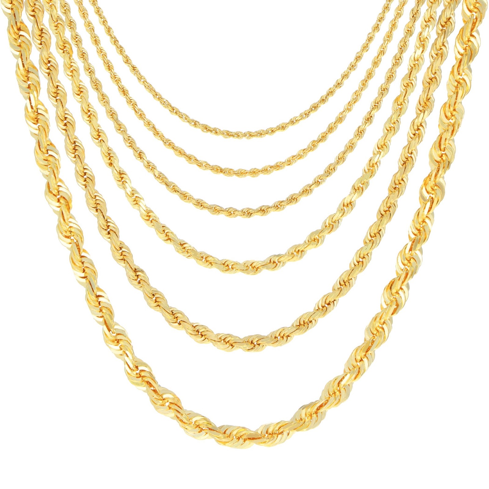 18K Yellow Gold Solid 2.5mm-4mm Rope Diamond Cut Chain Italian Necklace 18″- 24″