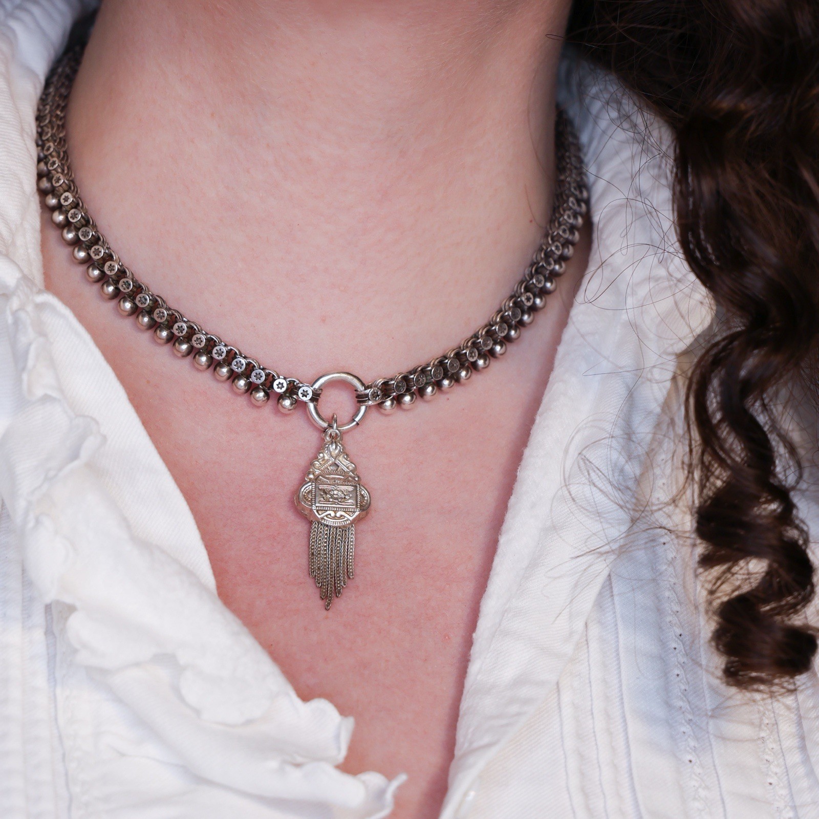 Antique French Puffy Tassel Charm Sterling Silver Die Struck 19th Century Floral