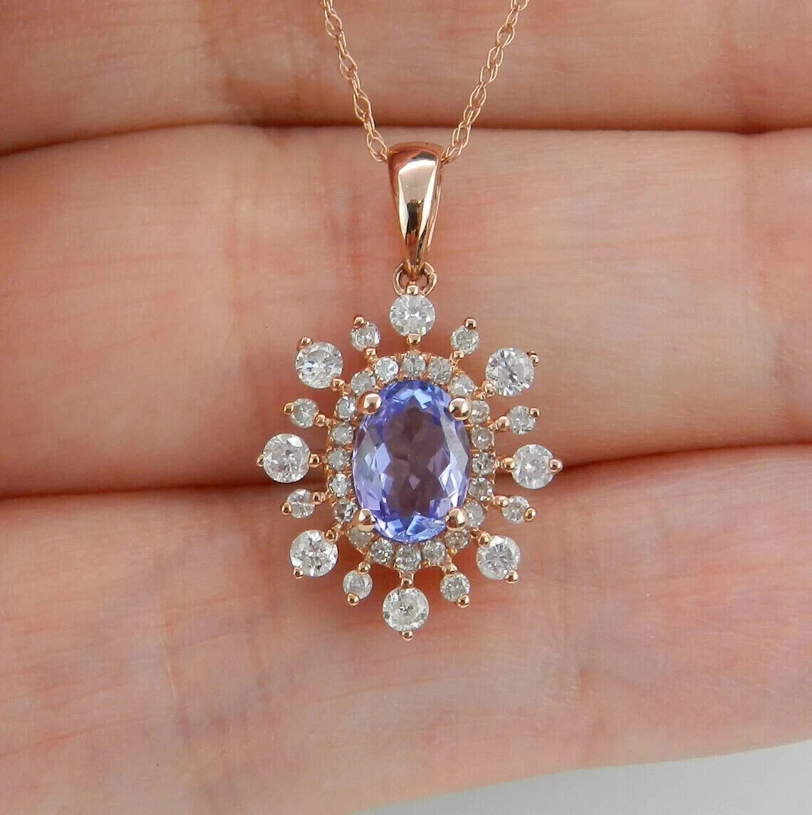 2Ct Oval Cut Lab-Created Tanzanite Halo Snowflake Pendant 14K Yellow Gold Plate