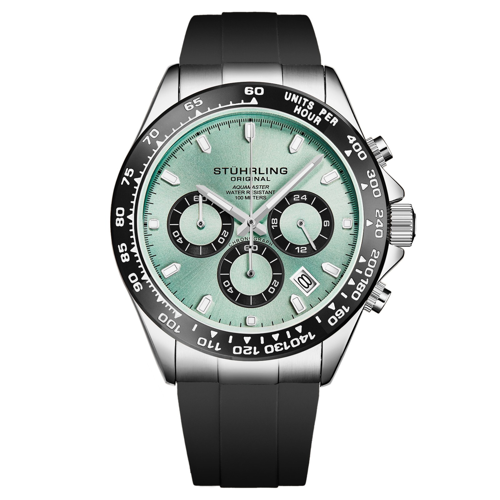 Stuhrling 4050 Men’s Hattori VK63 Quartz Chronograph SS Case Rubber Strap Watch