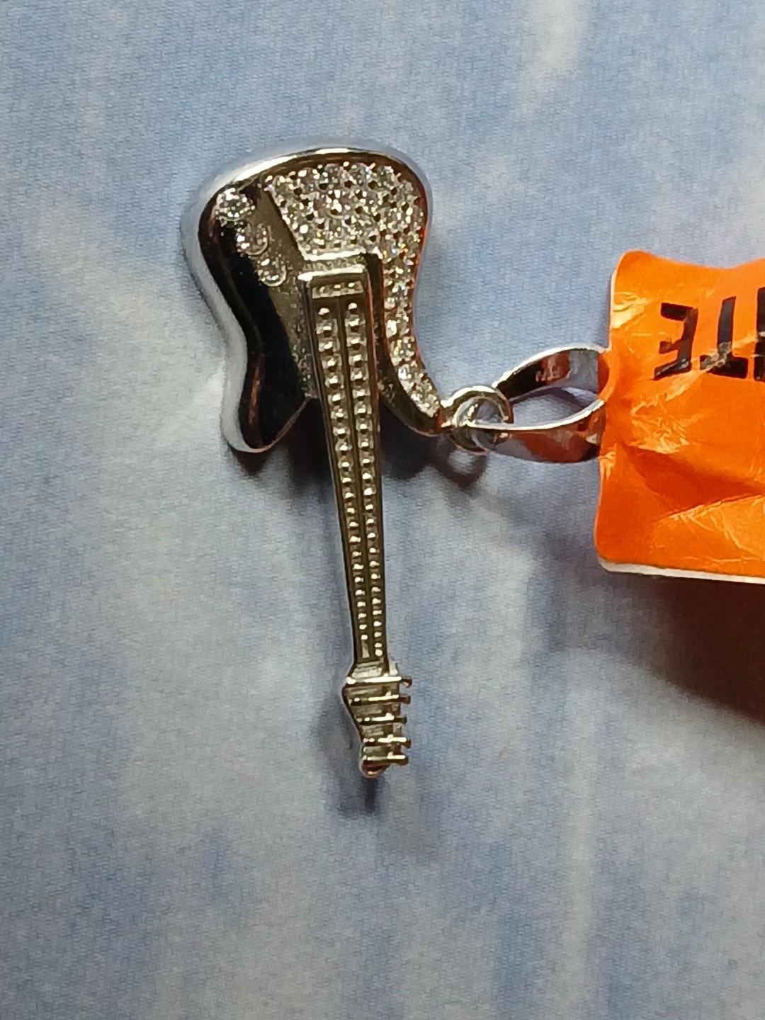 Sterling Silver .50ctw Moissanite Guitar Pendant W/ Rhodium Platinum Plating