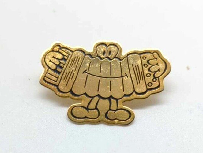 Vintage 1980s Accordian Player Gold Tone Die Struck Lapel Pin With Backer