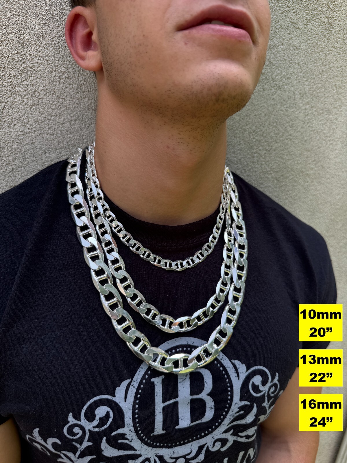 Real Solid 925 Sterling Silver Mariner Link Chain Or Bracelet ITALY 3-12mm Mens