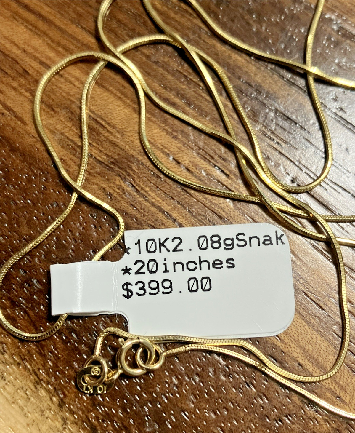 10kt Real Gold Snake Chain Necklace 2grams 20” Brand New with Imperfections 10K