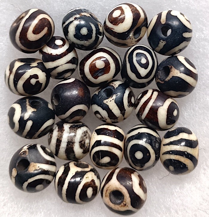 Buffalo Bone Beads, 20 Pcs, Small Near Rounds, Black, Dark Brown with White, 8mm