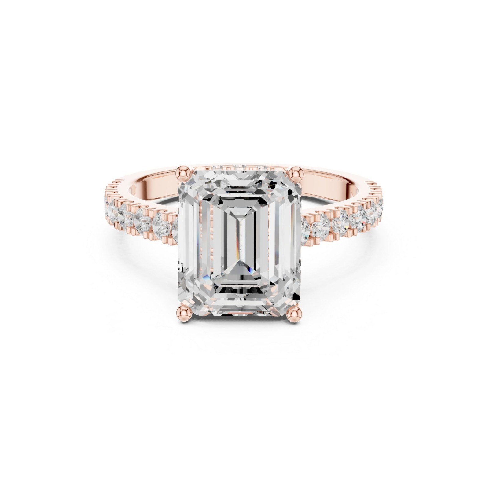 Emerald Cut Lab Grown Diamond Hidden Halo Solitaire Engagement Ring