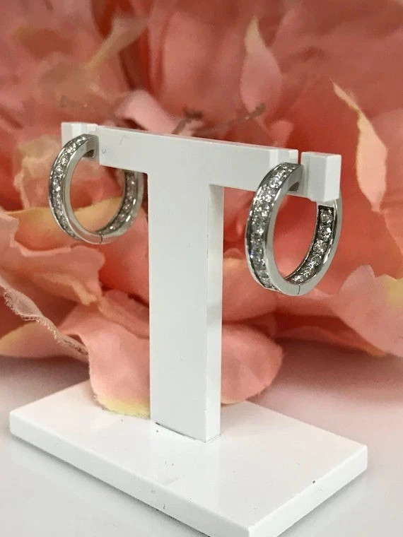 1 CT Round Inside-Outside Real VVS1 Moissanite Hoop Earrings 925 Sterling Silver