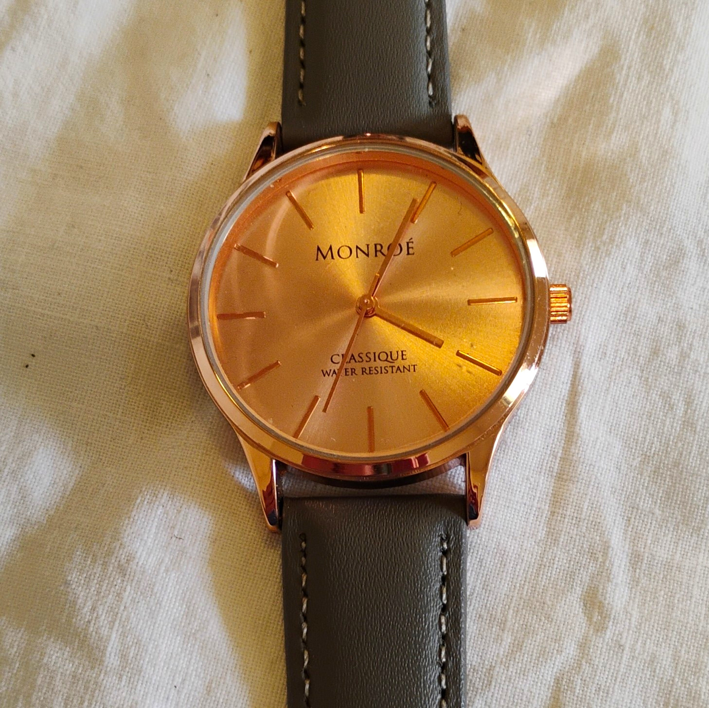 Monroe by Maestro Classique Quartz Analog Rose Gold Dial Gray Leather Strap