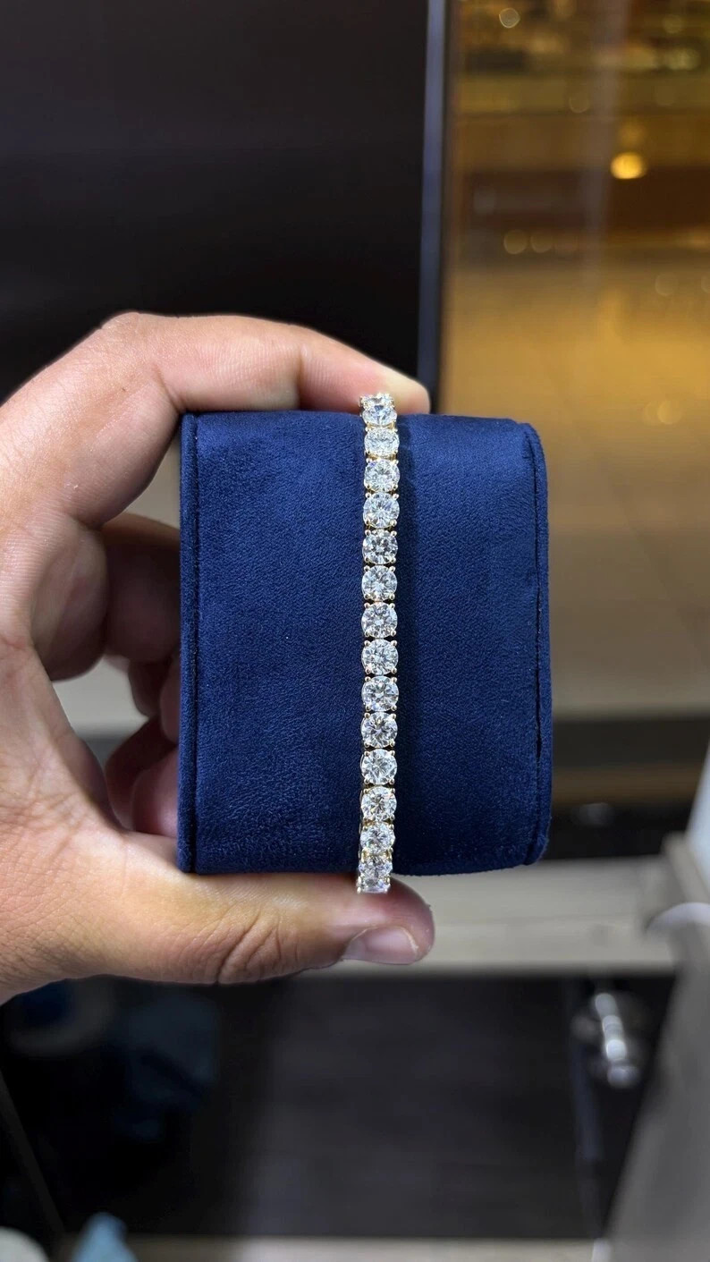 20Ct Round Cut Lab Created Diamond Tennis Bracelet 14K White Gold Plated Silver