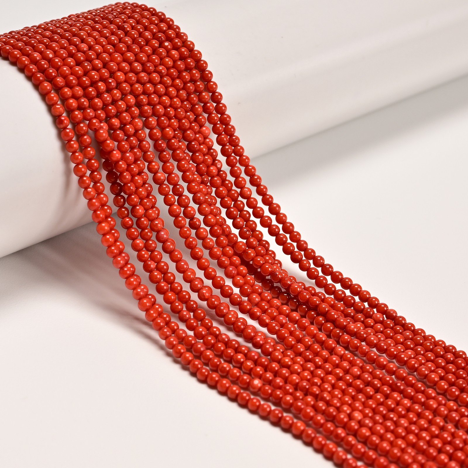 Red Orange Bamboo Coral Smooth Round Beads Size 2.6-3mm 15.5″ Strand
