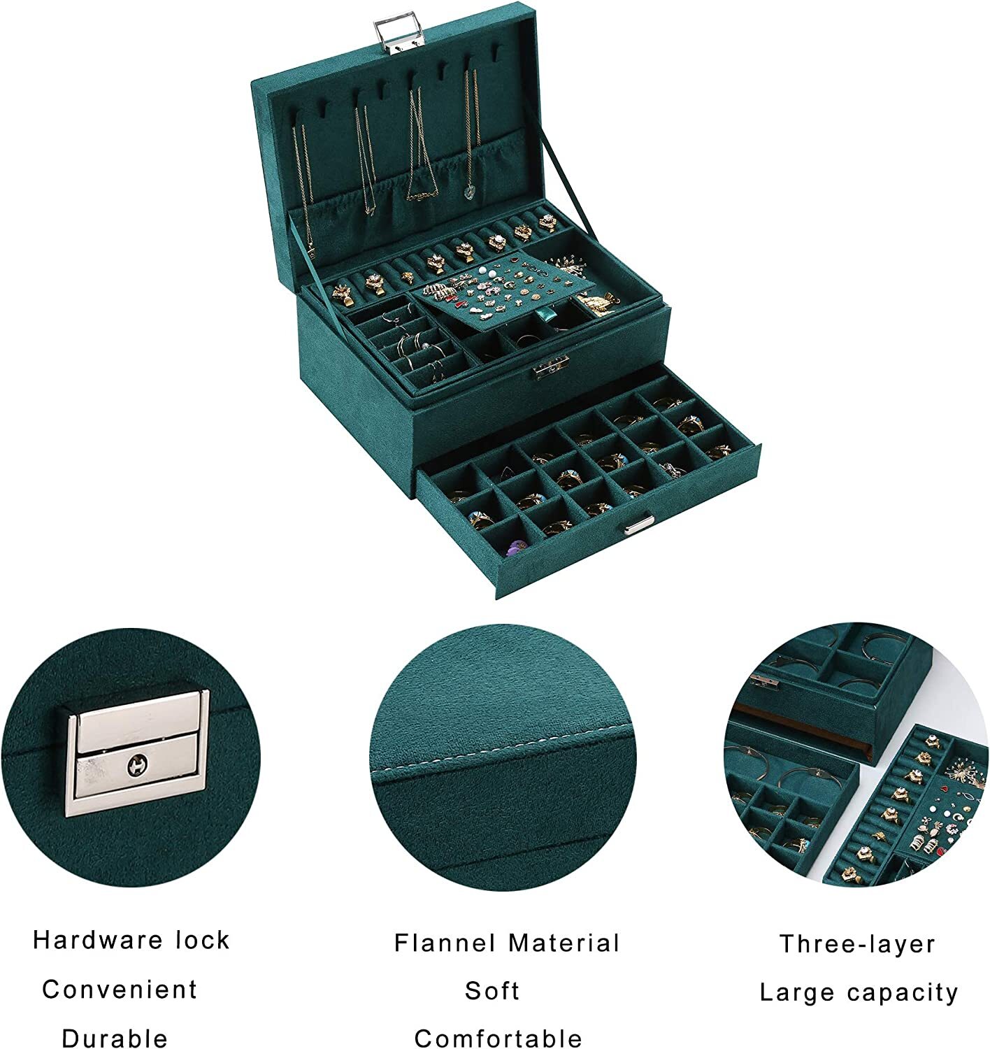 3 Layers Jewelry Box Organizer Large Capacity Ring Earring Necklace Storage New