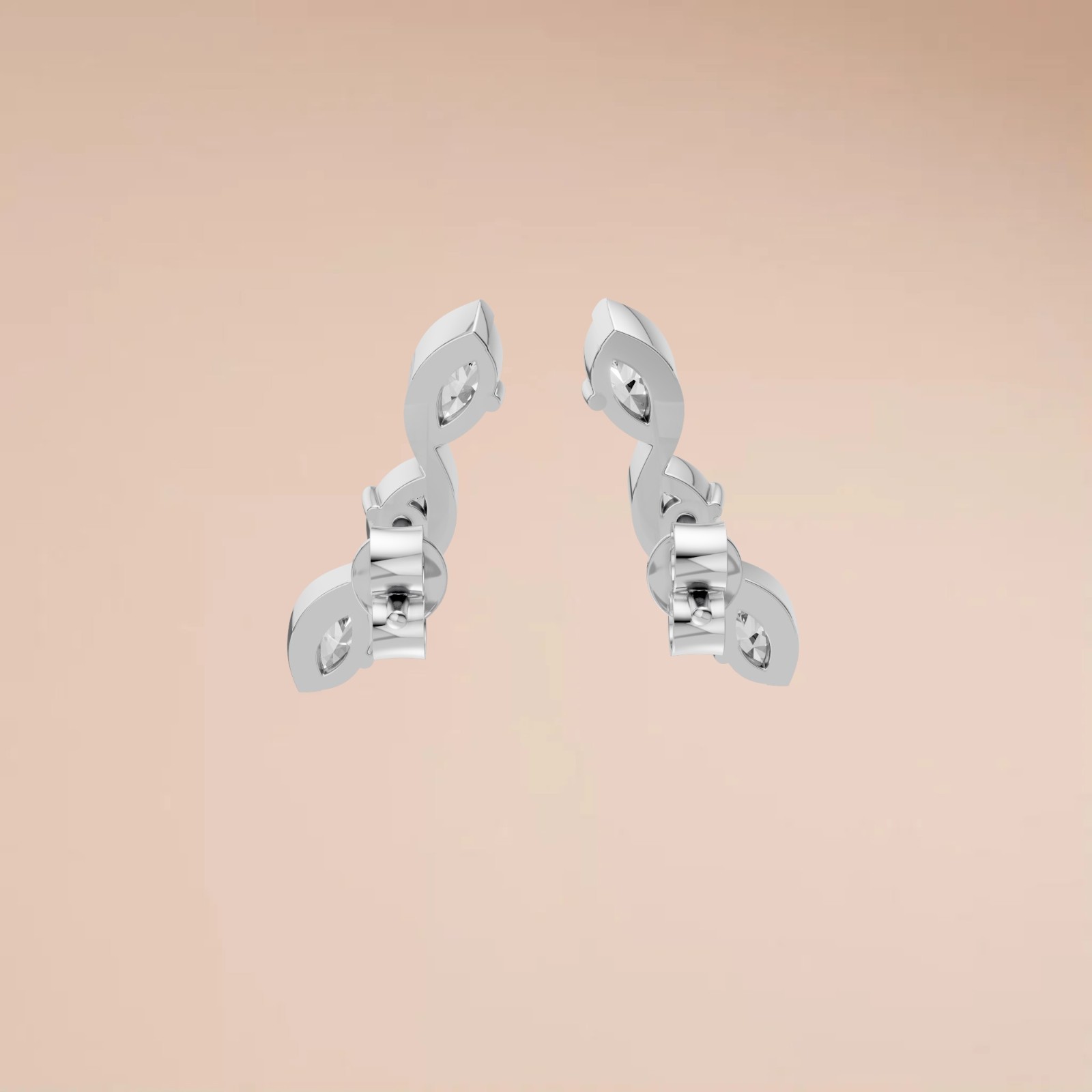 Ear Crawler Climber Stud Earrings Marquise Lab Grown Diamond Prong Setting