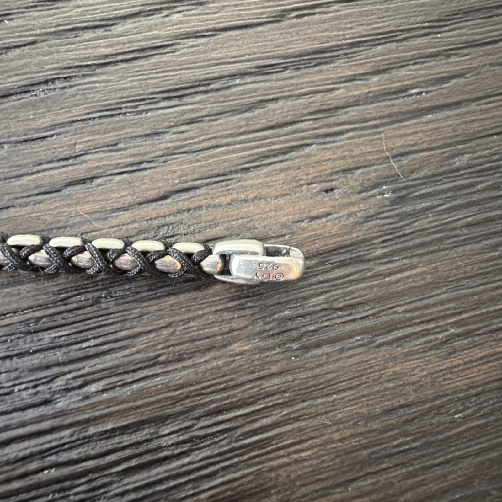 David Yurman 5mm Box Chain Bracelet .925 Sterling Silver and Black Nylon Cord