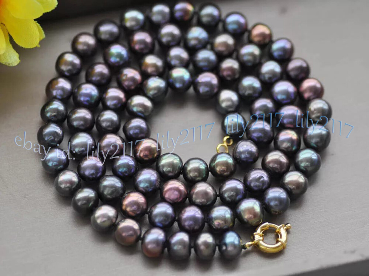 Genuine Natural Peacock Black Freshwater Pearl Necklace Jewelry 14-100″ 7-8mm