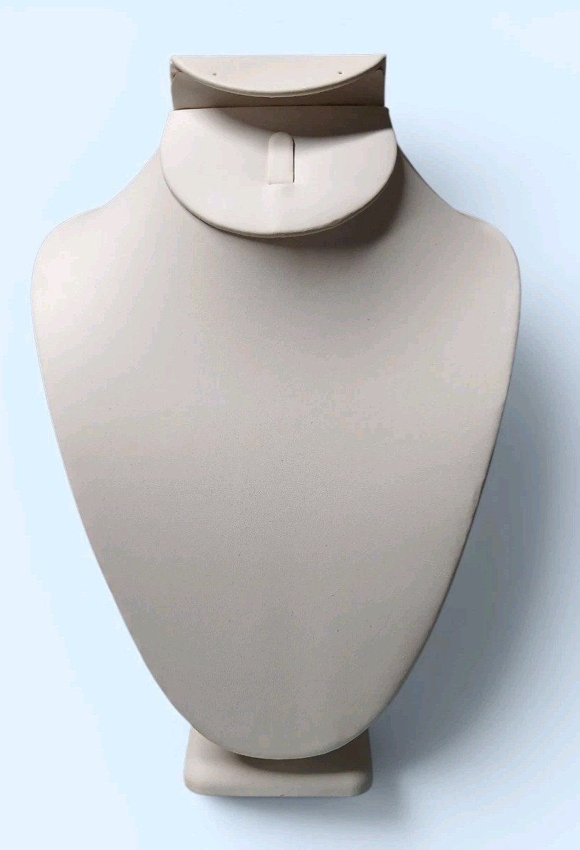 White Leatherette Jewelry Necklace / Ring / Earring Combination Display Bust