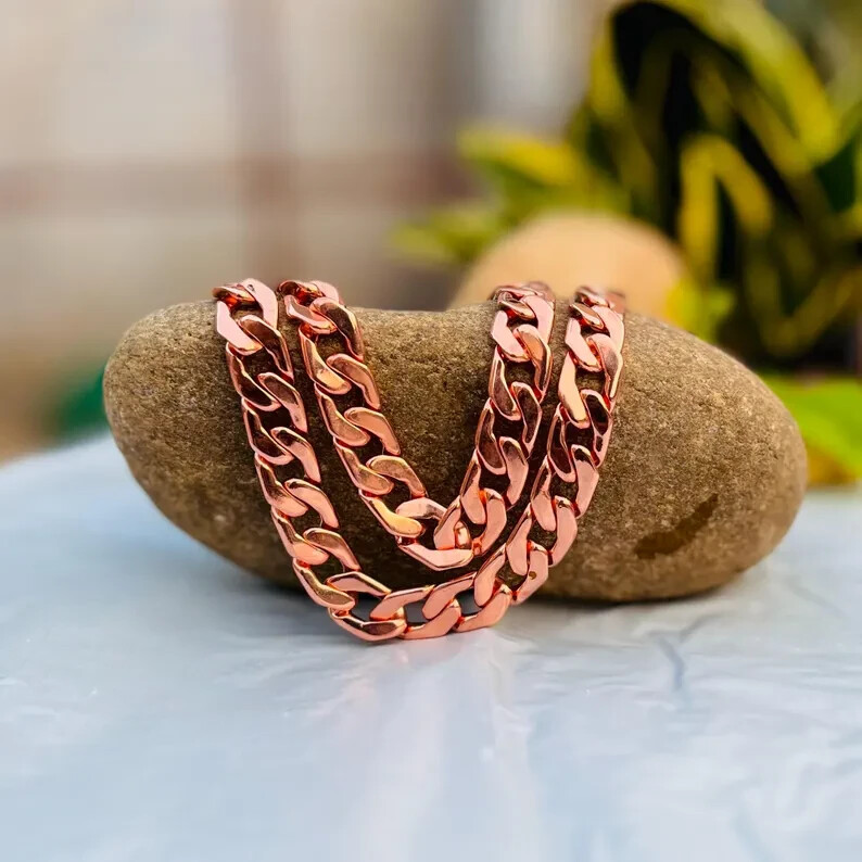 20 inch Pure Copper Solid CUBAN Chain Necklace, Healing Jewelry Spiritual