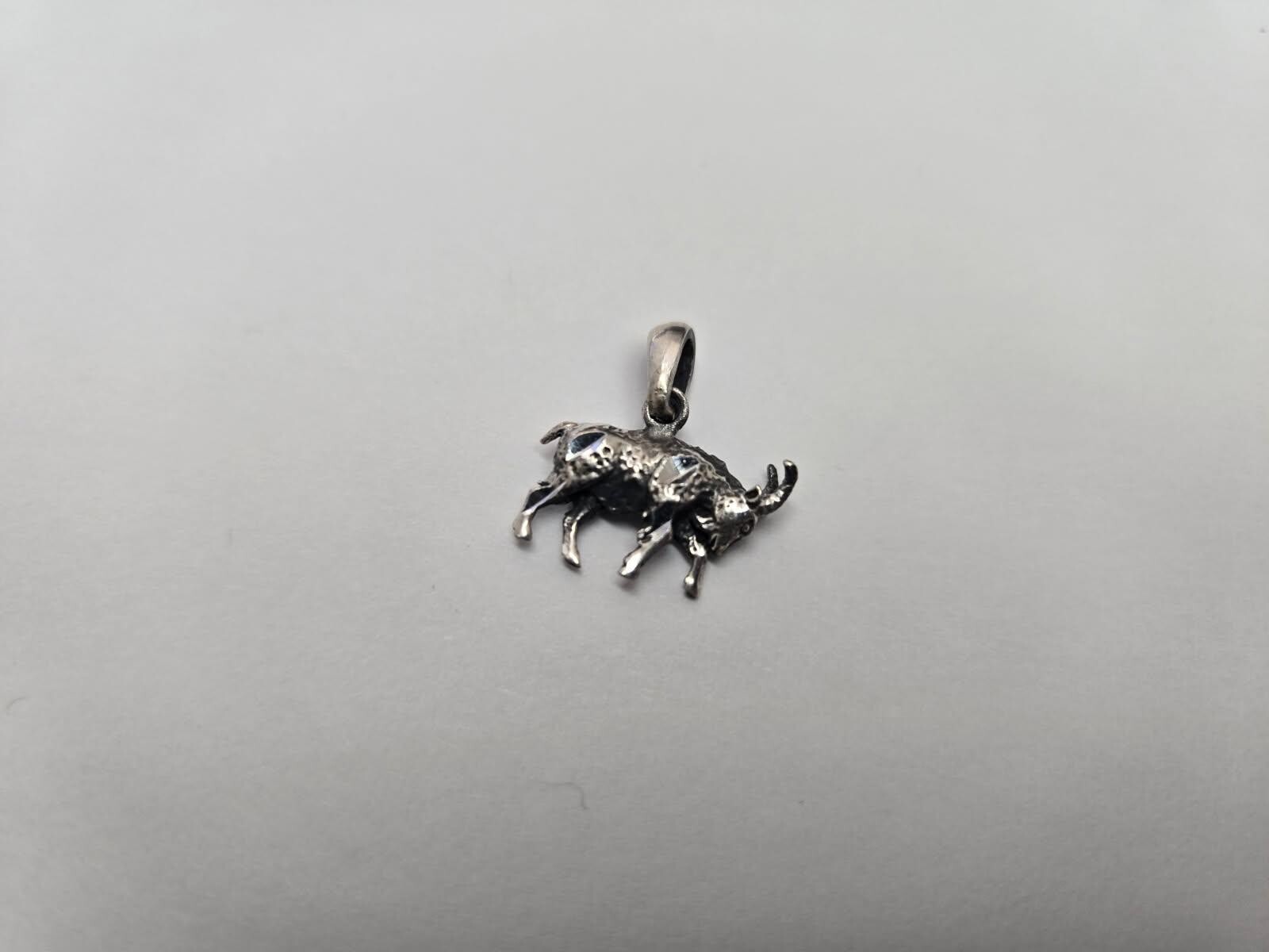925 Sterling Silver Charging Goat Charm Pendant Oxidized Finish 7/8 (22mm) Inch