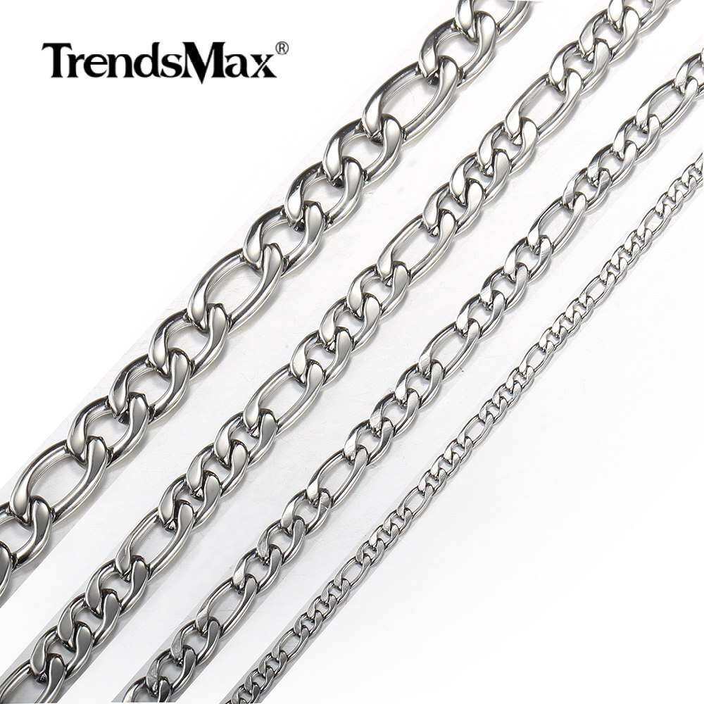 3/5/7/9mm Silver Stainless Steel Figaro Chain Necklace Choker Men Women 16-30″