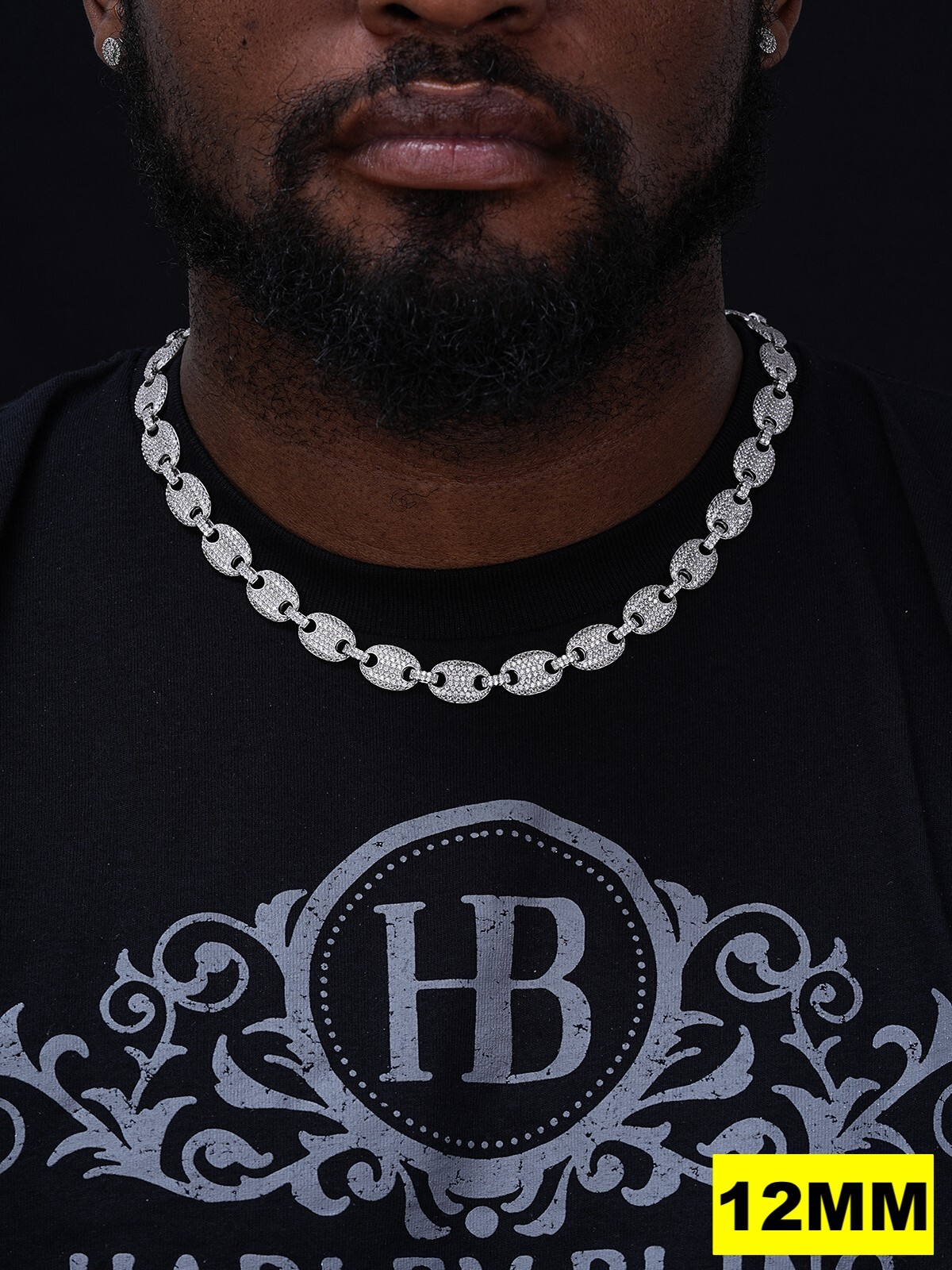 Solid 925 Silver Mens Puffed Mariner Link Chain CZ Hip Hop Iced