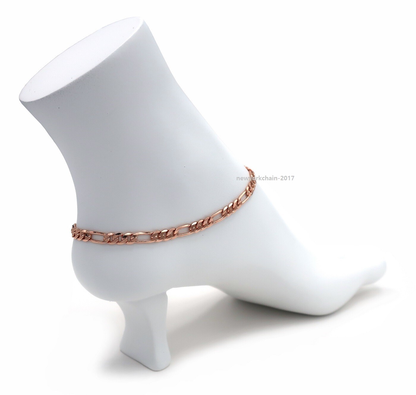 5mm Italian Figaro Link Chain Anklet 10″ Ankle Bracelet 14K Pink Gold Plated