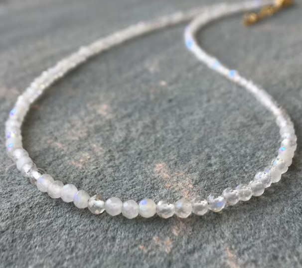 2mm White Moonstone Choker Beaded Necklace Adjustable Bracelet Reiki Women Gift