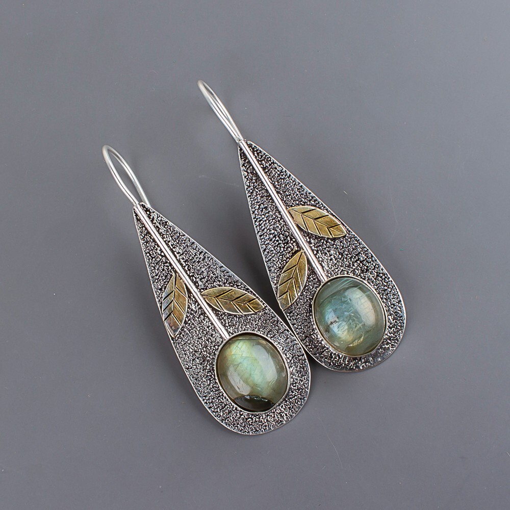 Natural Labradorite Gemstone 925 Sterling Silver Drop/Dangle Earrings For Women