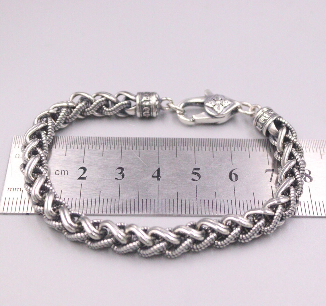 Pure S925 Sterling Silver Bracelet Vintage Lobster Round Wheat Link 7.9inch