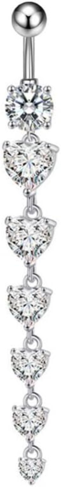 14G Long CZ Heart Dangle Belly Button Rings Sparkling Cubic Zirconia Crystal …