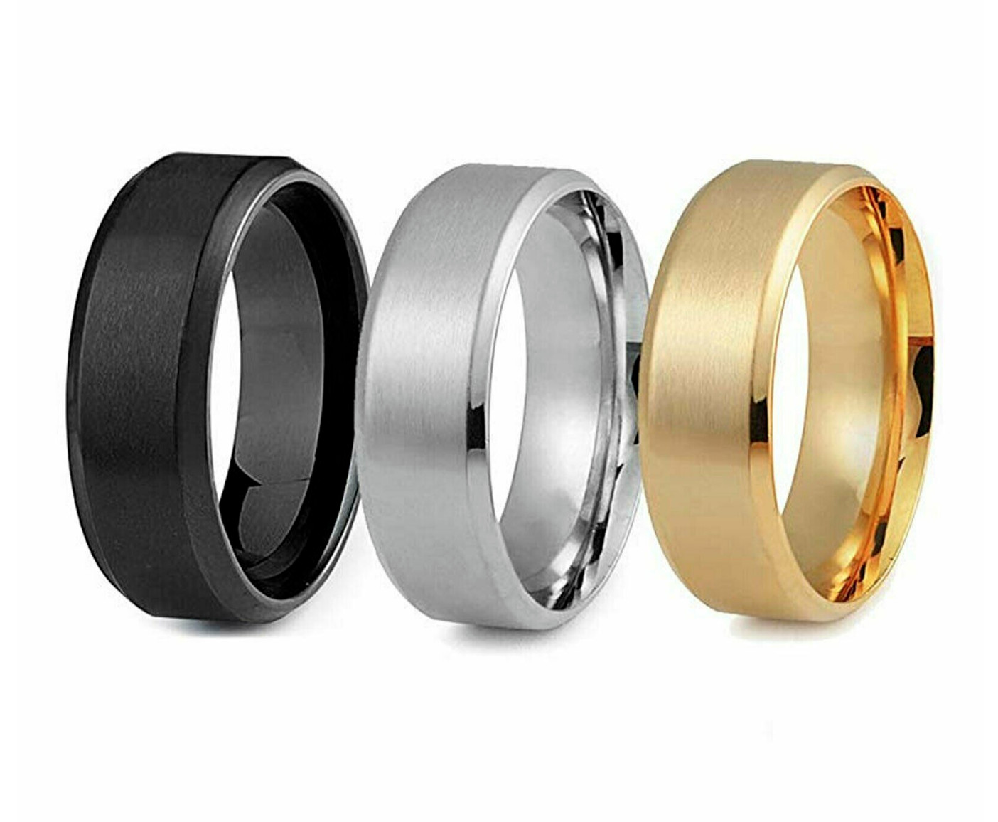 Men Black Stainless Titanium Color Ring Wedding Lover Couple Rings Women 7-12