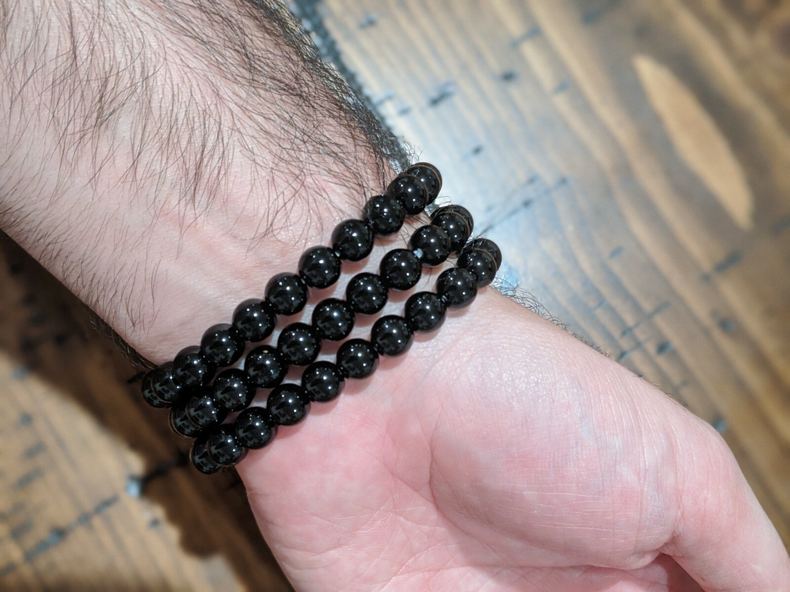Beaded Bracelet 8mm Natural Stone Beads Men’s Gorgeous Semi-Precious Black Onyx